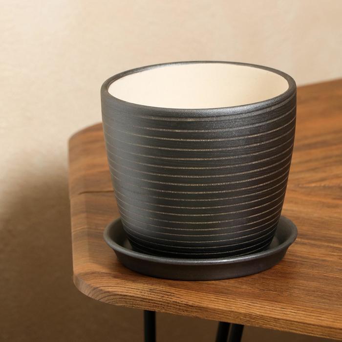 Цветочный горшок "Осень" 2,0 л серпантин чёрный лак