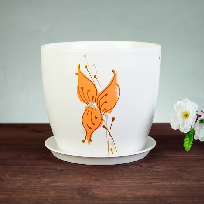 Кашпо "Осень" 3,0 л художественная дорисовка на белом, лак, микс