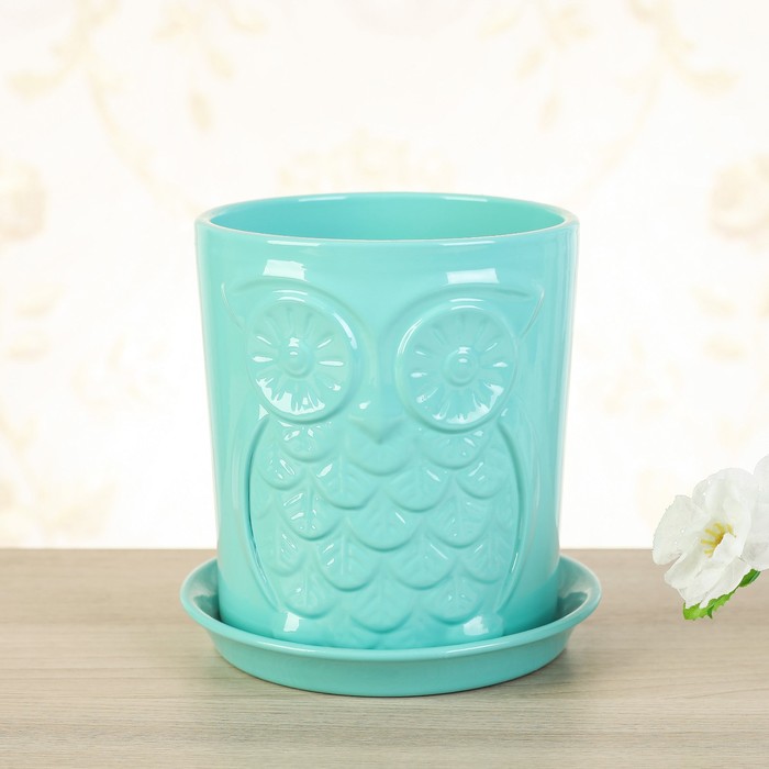 Кашпо "Сова", глянец, премиум бирюза, 2 л