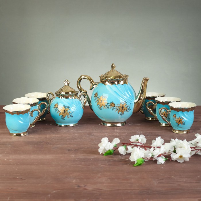 Чайный набор "Орфей", 8 предметов, голубой
