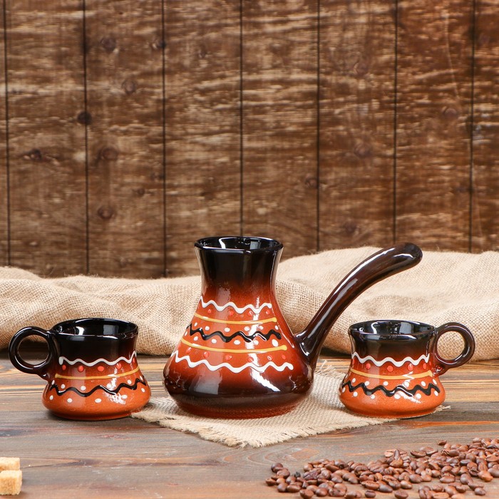 Кофейный набор "Пестровка", турка малая, 2 чашки