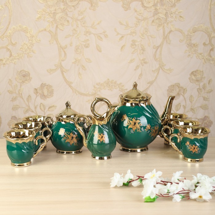 Чайный набор "Орфей", 9 предметов, зелёный