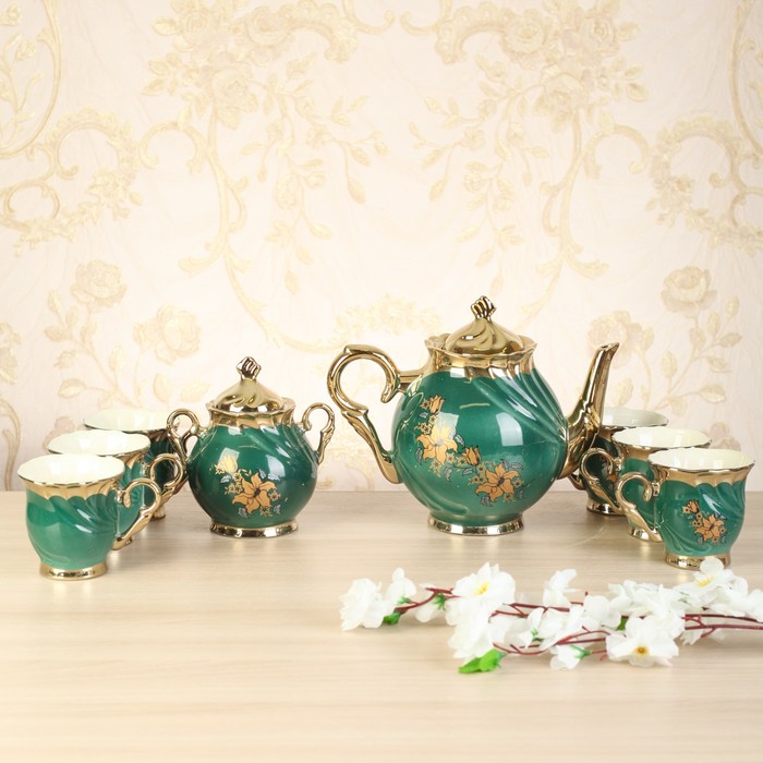 Чайный набор "Орфей", 8 предметов, зелёный