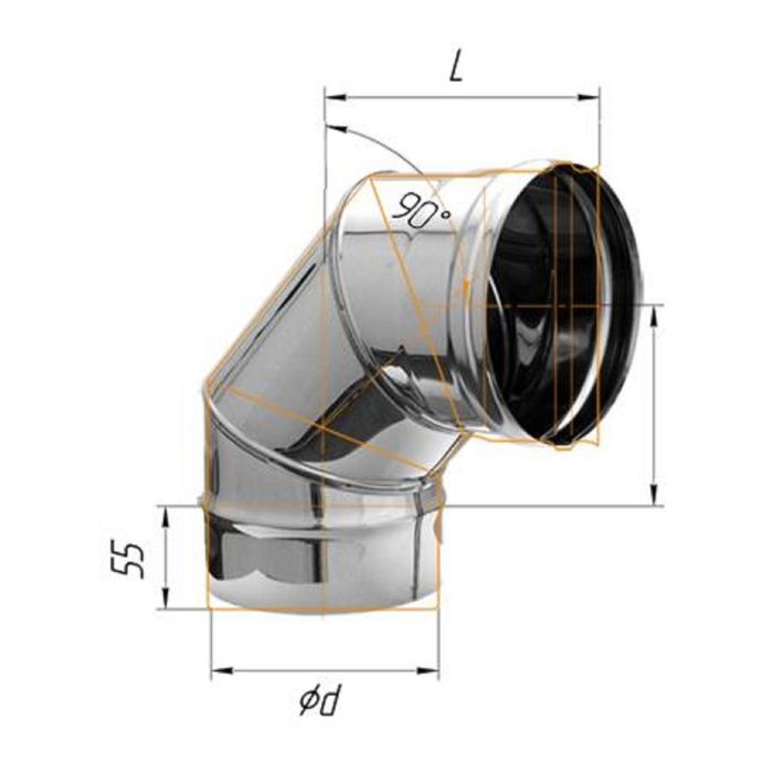 Колено Феррум угол 90°, нержавеющее 430/0,5мм, d 200 мм 1656048 УЦЕНКА