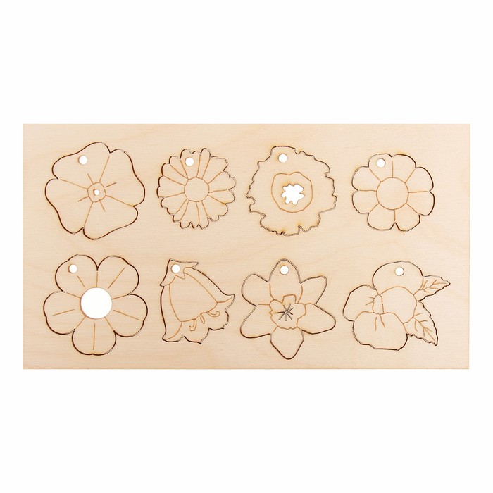 Деревянные подвески "Цветы полевые" на планшетке 8 шт