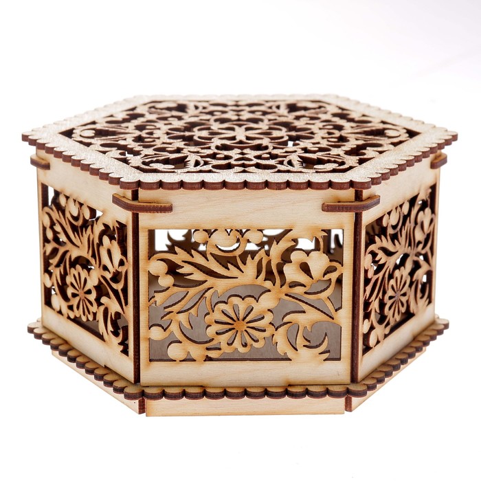 Шкатулка из фанеры для декора &quot;Резная шестигранная&quot; 17х9х17 см