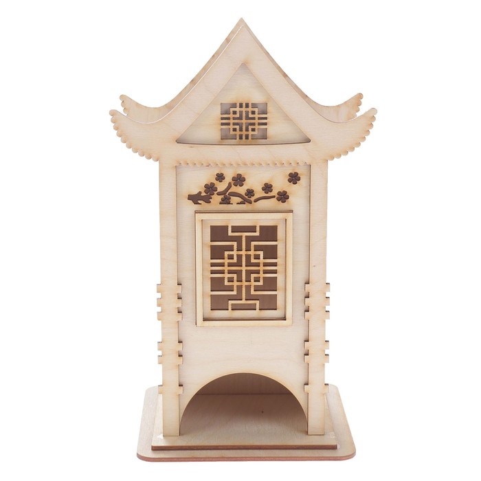 Чайный домик из фанеры "В японском стиле" с цветами 13х25х13 см (ЧД 00-26)