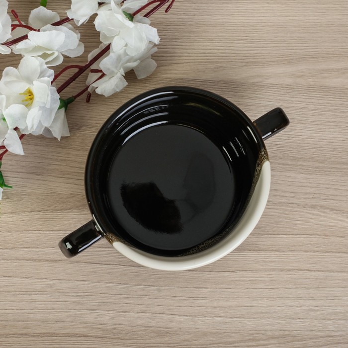 Бульонница 0,35 л, капля чёрно-белая