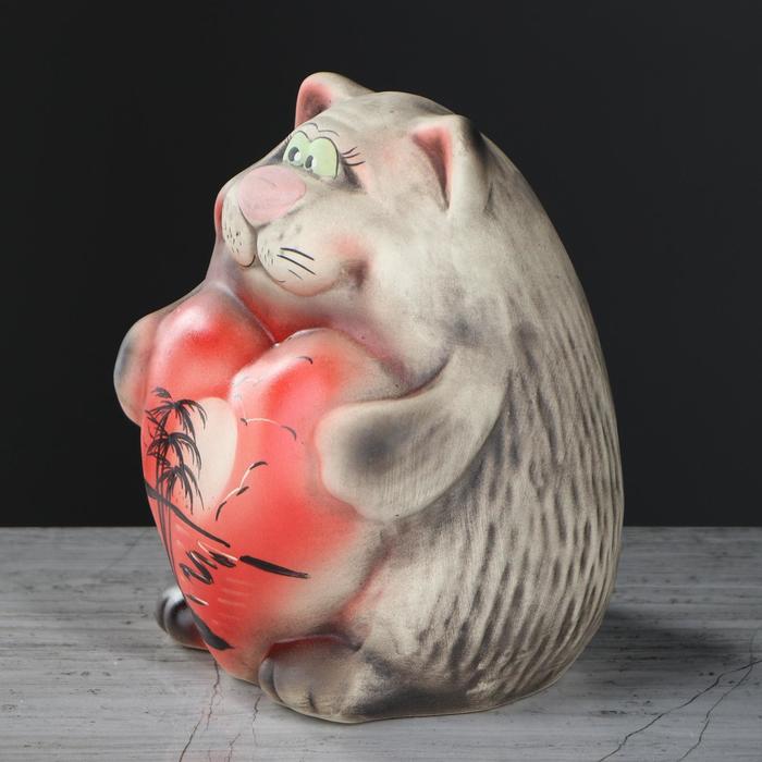 Копилка "Кот с сердцем" пейзаж, шамот, серый