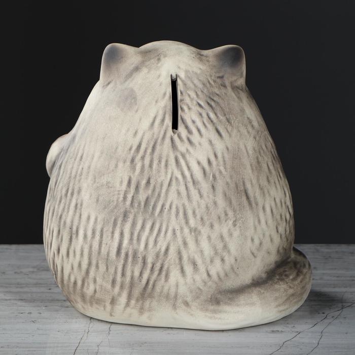 Копилка "Кот с сердцем" пейзаж, шамот, серый