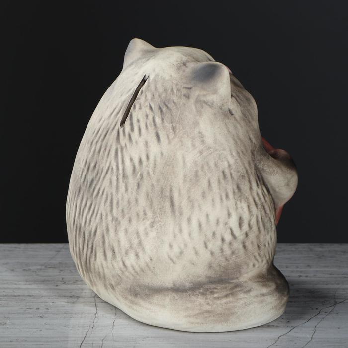 Копилка "Кот с сердцем" пейзаж, шамот, серый