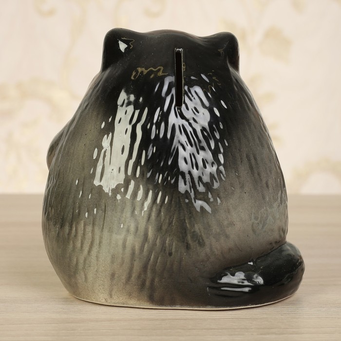 Копилка "Кот с сердцем" пейзаж, глазурь, серый