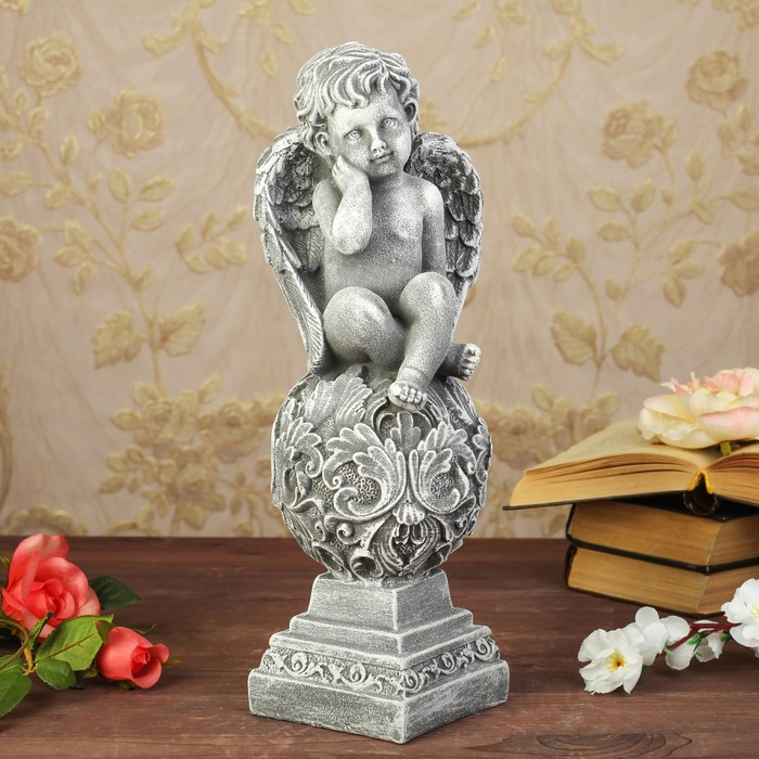 Статуэтка "Ангел на шаре" под камень, цвет серый
