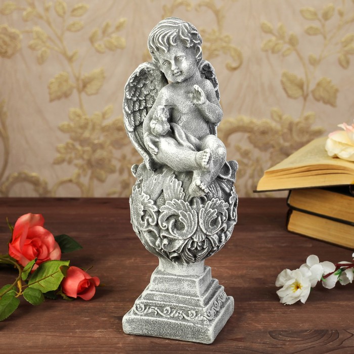 Статуэтка "Ангел на шаре с голубем" под камень, цвет серый