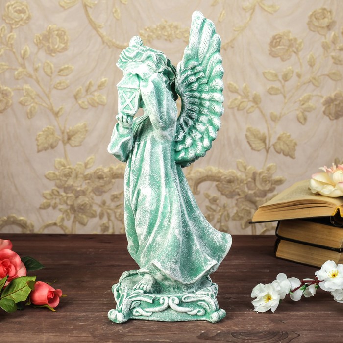 Статуэтка "Ангел с фонарем" под камень, цвет зелёный