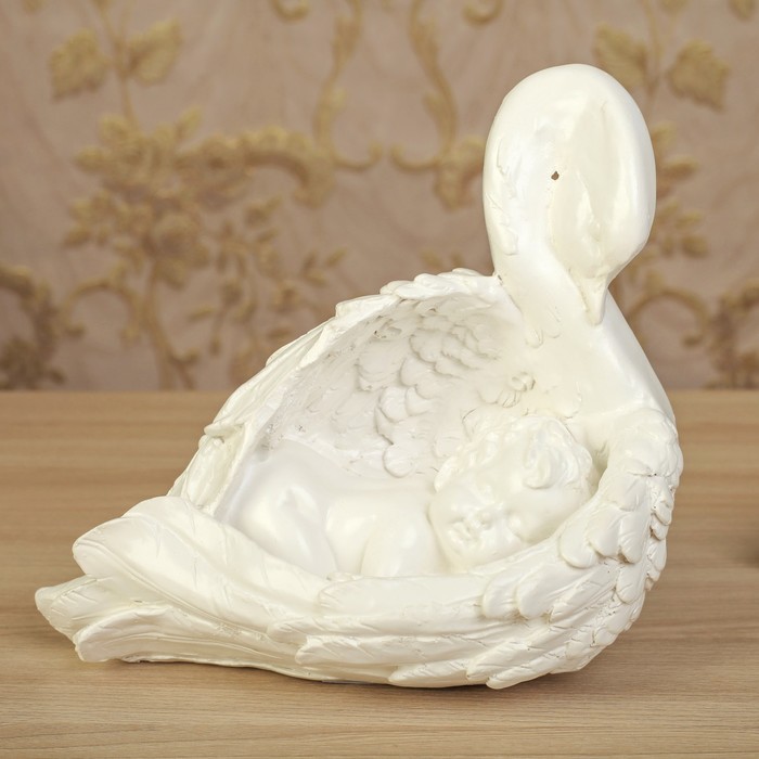 Статуэтка "Ангел с лебедем" средний, цвет белый