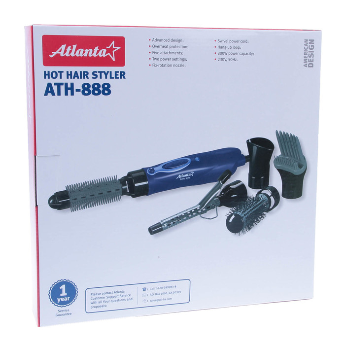 Фен (фен-расческа) ATH-888, 800 Вт, 2 скорости, 5 насадок, фиолетовый