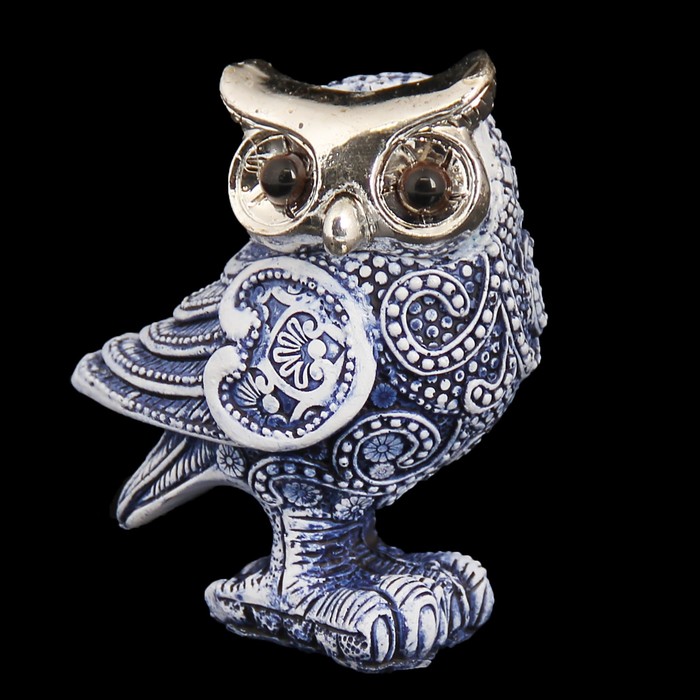 Сувенир полистоун "Совушка" маленькая синяя роспись 9,8х7,5х5,5 см