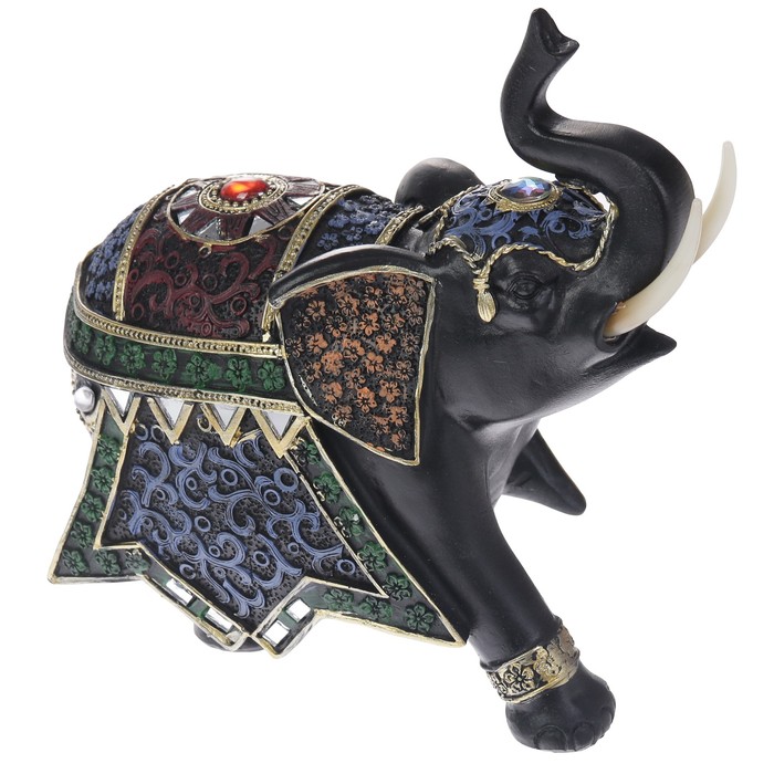 Сувенир полистоун "Чёрный слон в царской попоне" 17,5х19,5х8,5 см
