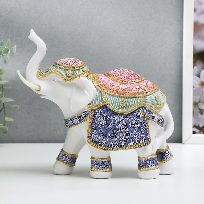 Сувенир полистоун Индийский слон в цветной попоне с узорами 19,5х19,5х7,8 см сувенир полистоун подсвечник зеркальные вставки индийский слон на бревне 12 5х7 5х3 2 см