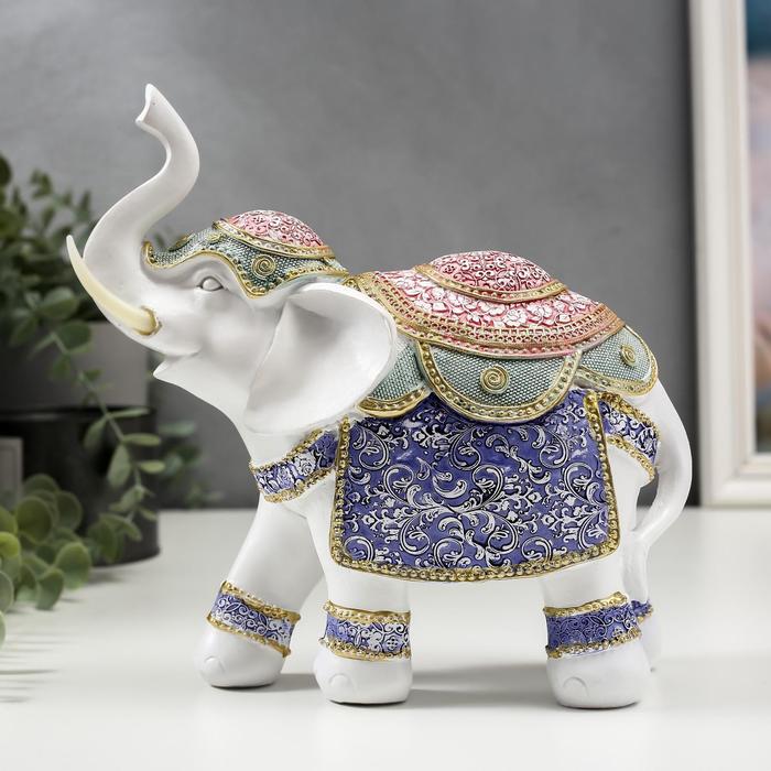 Сувенир полистоун "Индийский слон в цветной попоне с узорами" 22х22,5х9 см