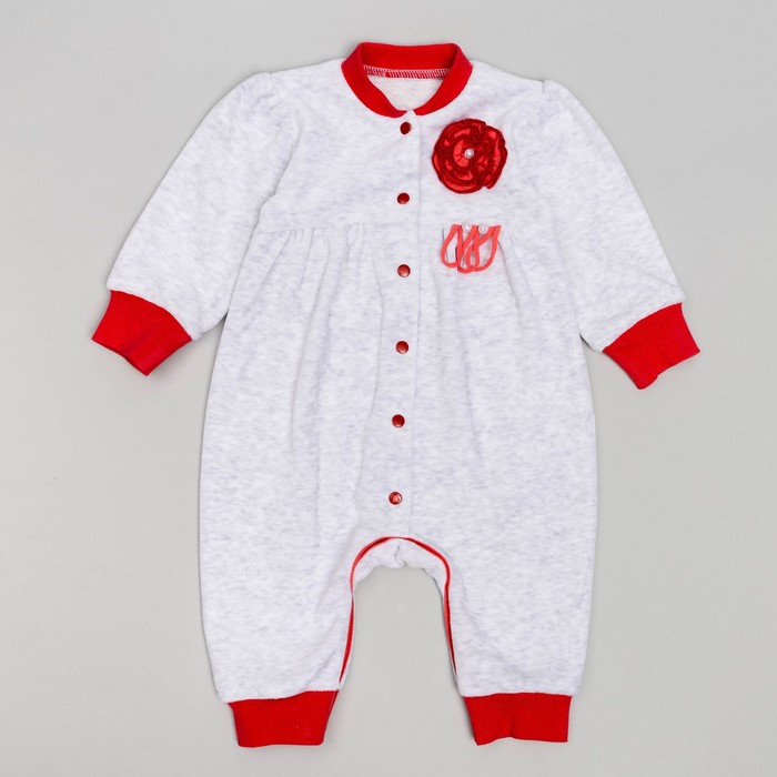 Комбинезон с шапочкой для девочки, рост 62 (22) цвет серый/ коралл В-009_М