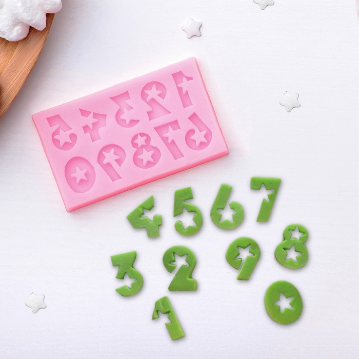 Молд 7,5х4,5х0,4 см "Цифры со звездами", цвет розовый