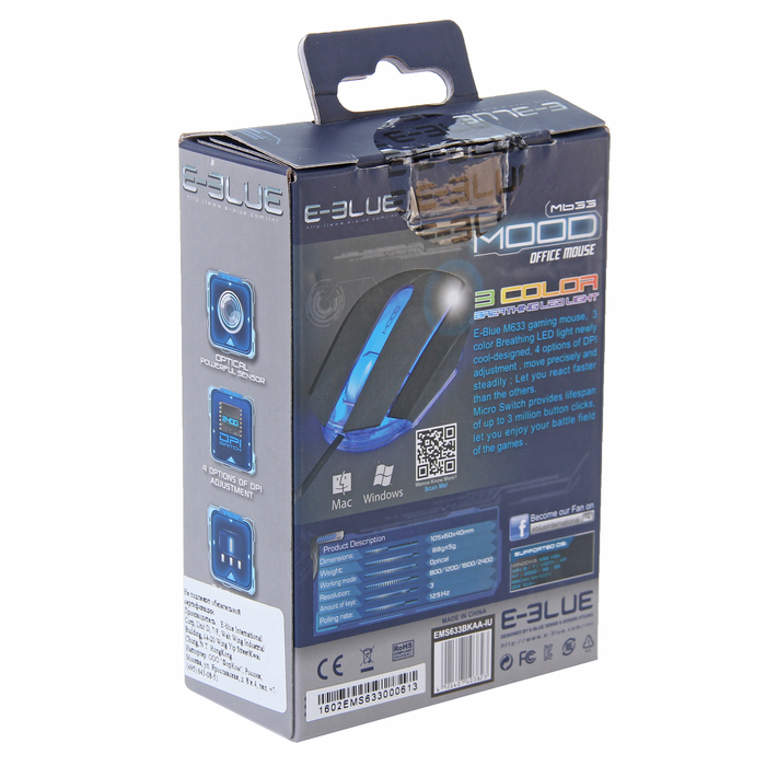 Мышь E-Blue Mood Проводная, черная, 800/1200/1600/2400 DPI, 5кн, USB (EMS633BKAA-IU)