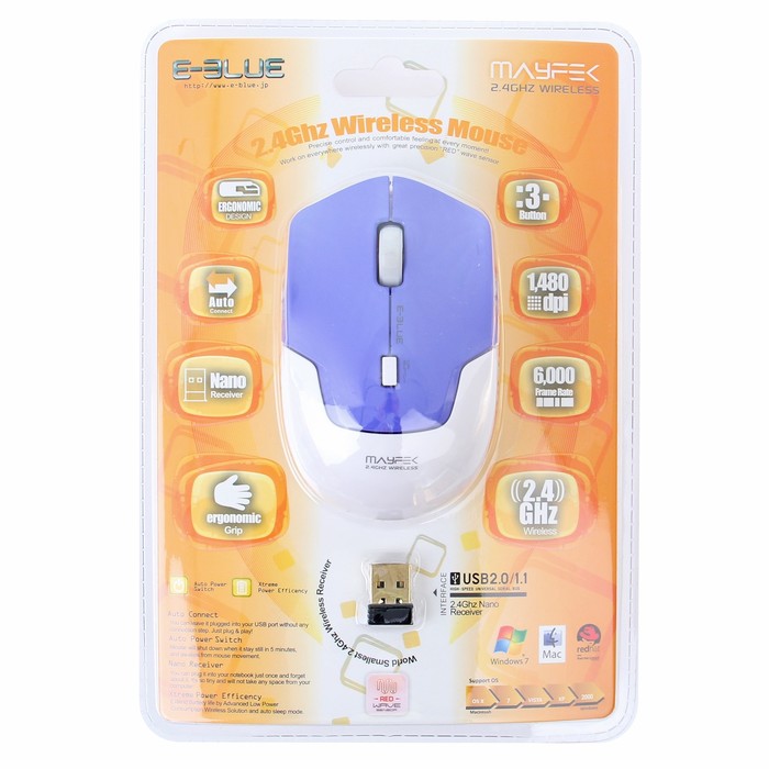 Мышь E-Blue MAYFEK Беспроводная, синяя, Red сенсор, 1480 DPI, USB (EMS119BL)
