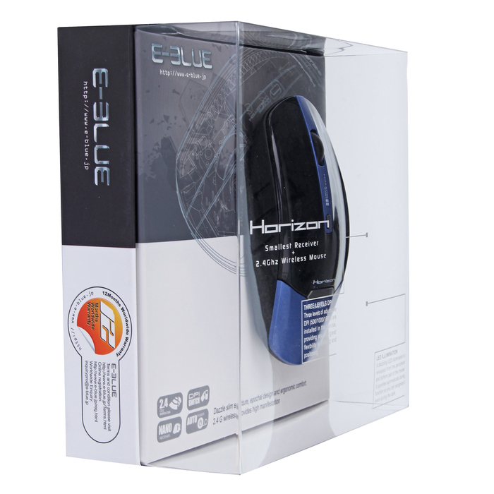 Мышь E-Blue Horizon Беспроводная, ультратонкая, голубая, 500/1000/1800 DPI, 2*AAA, USB, 6кн