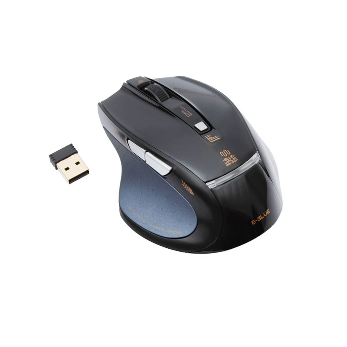Мышь E-Blue Fresco Pro Беспроводная, черная, Blue Wave сенсор, 500/1000/1800 DPI, 6кн, USB