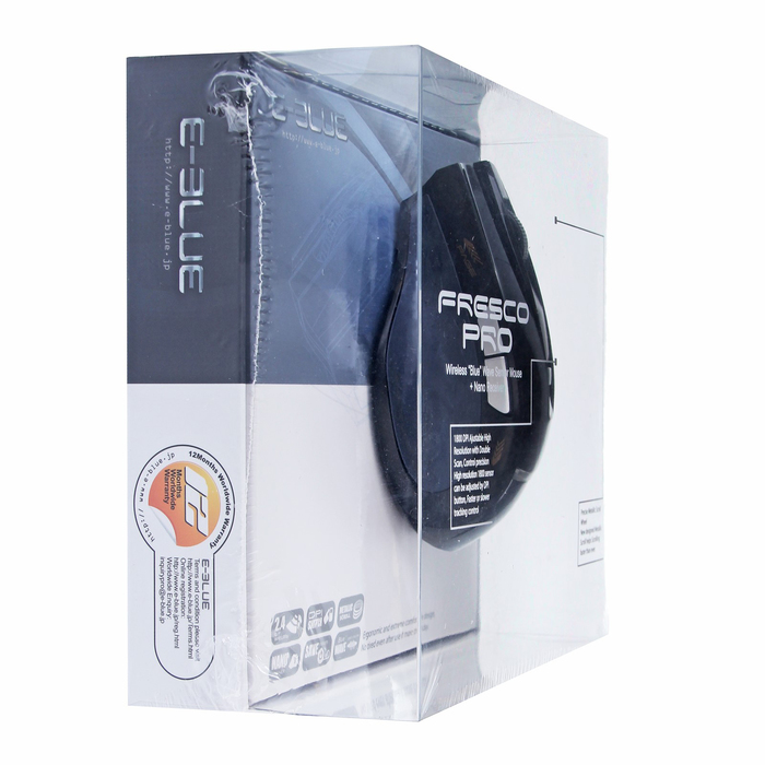 Мышь E-Blue Fresco Pro Беспроводная, черная, Blue Wave сенсор, 500/1000/1800 DPI, 6кн, USB