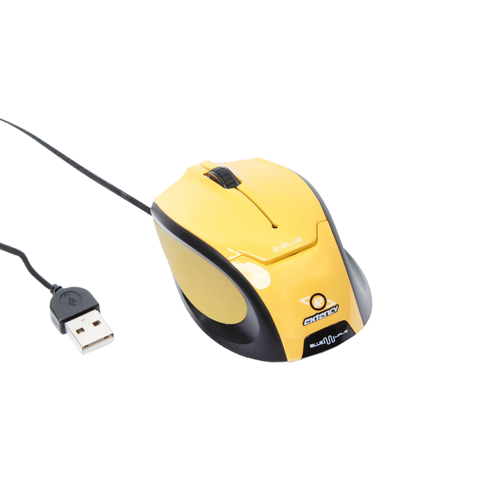Мышь E-Blue Extency Проводная, желтая, скручивающийся кабель, УФ покрытие, стиль спортивных