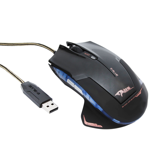 Мышь E-Blue Mazer Type-R Проводная, черная, игровая, 600/1200/1800/2400 DPI, 6кн, USB
