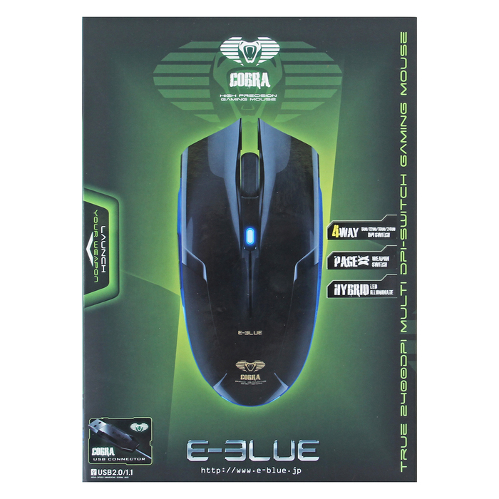 Мышь E-Blue Cobra Проводная, белая, игровая, 600/1200/1800/2400 DPI, 5кн, USB (EMS108WH)