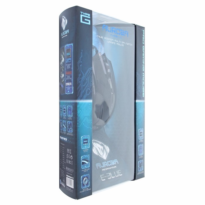 Мышь E-Blue Auroza Type-G Проводная, черная, игровая, 500/1000/2000/3000 DPI, USB, 6кн