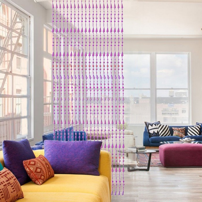 Занавеска пластик 80х175 см "Ракушки" 20 нитей, цвет сиреневый перламутр