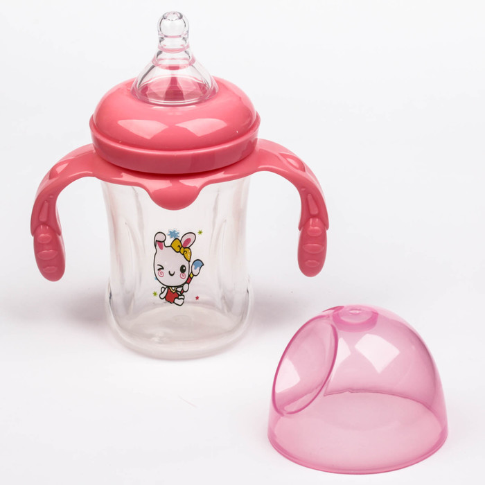 Бутылочка для кормления с ручками, 210 мл, от 0 мес., цвет розовый, рисунок МИКС