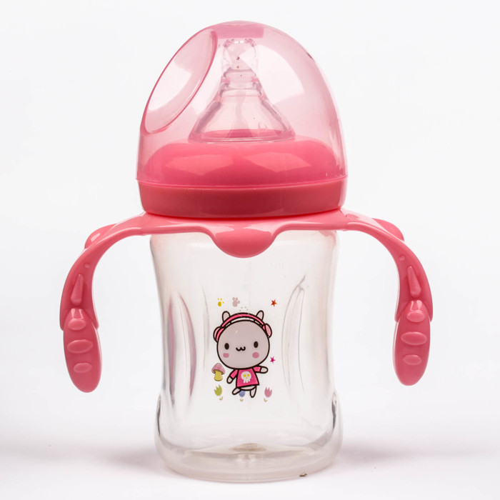 Бутылочка для кормления с ручками, 210 мл, от 0 мес., цвет розовый, рисунок МИКС