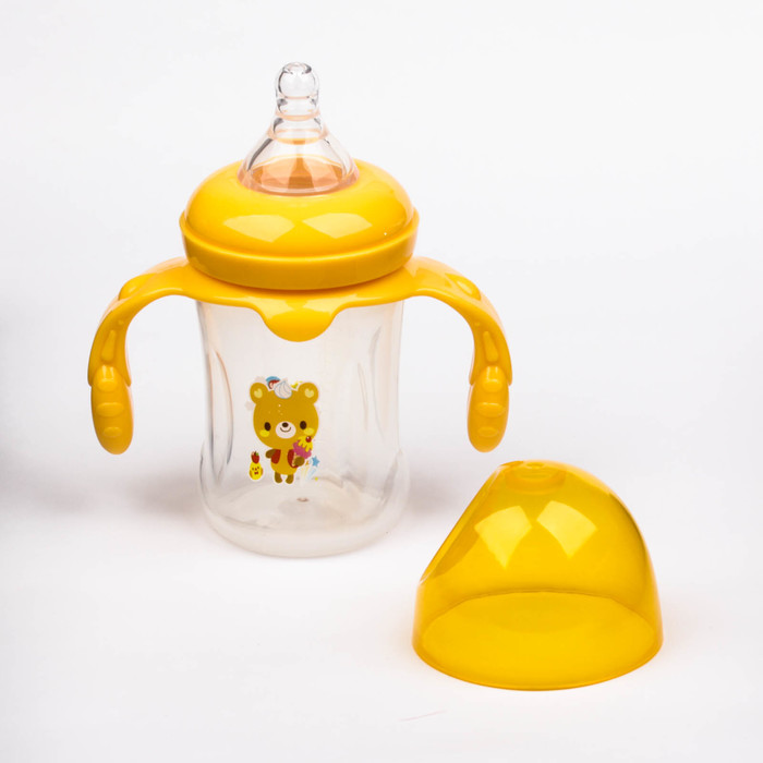 Бутылочка для кормления с ручками, 210 мл, от 0 мес., цвет жёлтый, рисунок МИКС