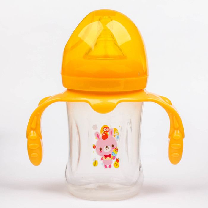Бутылочка для кормления с ручками, 210 мл, от 0 мес., цвет жёлтый, рисунок МИКС