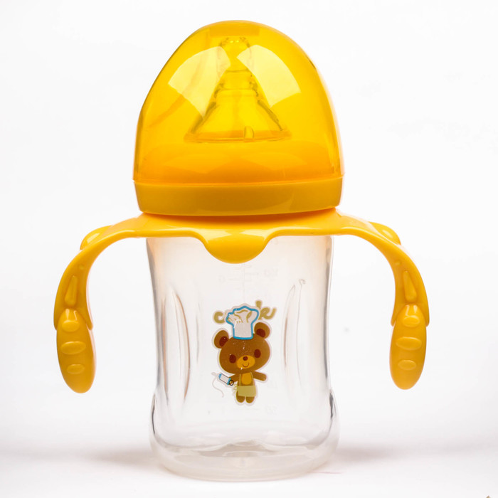 Бутылочка для кормления с ручками, 210 мл, от 0 мес., цвет жёлтый, рисунок МИКС