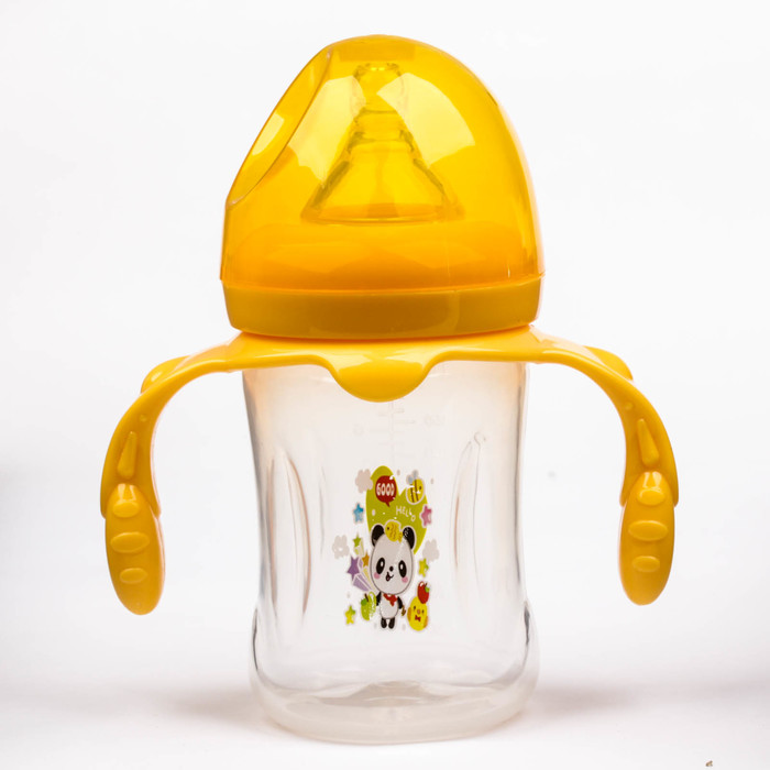 Бутылочка для кормления с ручками, 210 мл, от 0 мес., цвет жёлтый, рисунок МИКС