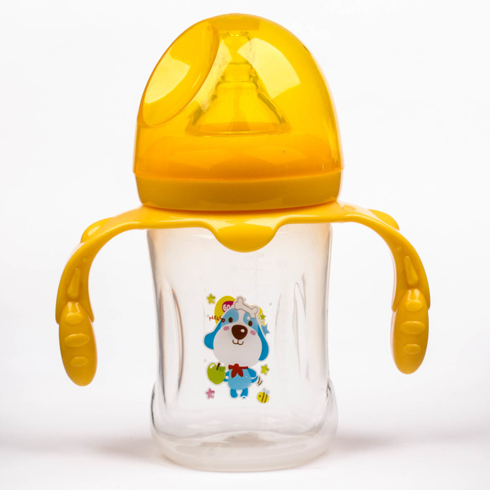 Бутылочка для кормления с ручками, 210 мл, от 0 мес., цвет жёлтый, рисунок МИКС
