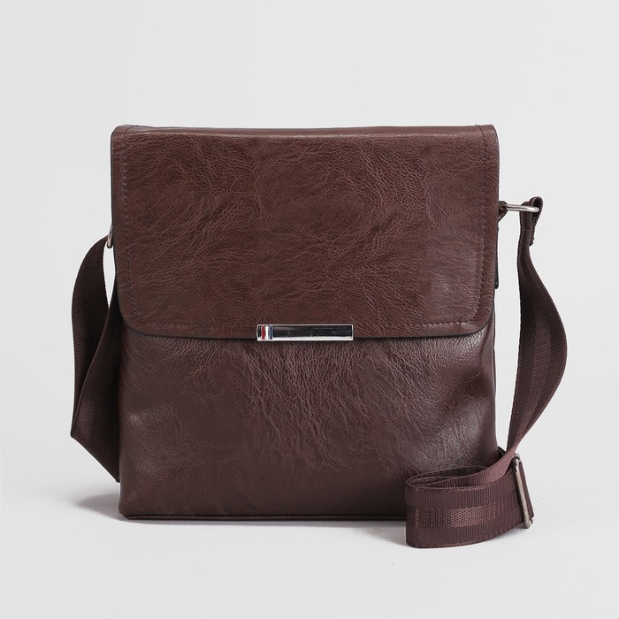 Планшет мужской, 1 отдел, 2 наружных кармана, длинный ремень, цвет кофе