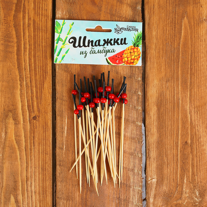 Шпажки бамбук "Красный шары" (набор 24 шт)