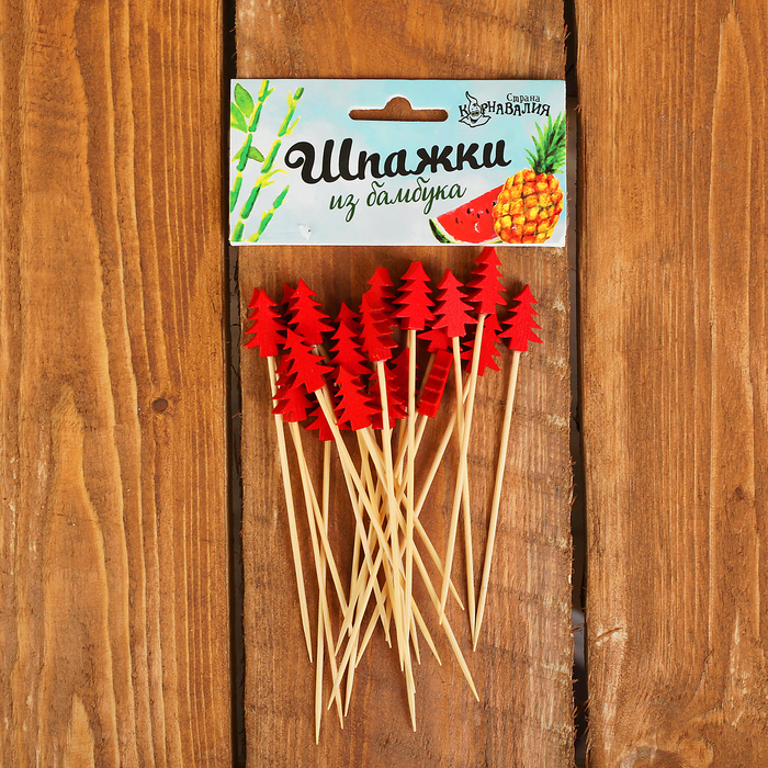 Шпажки бамбук "Красные елочки" (набор 24 шт)