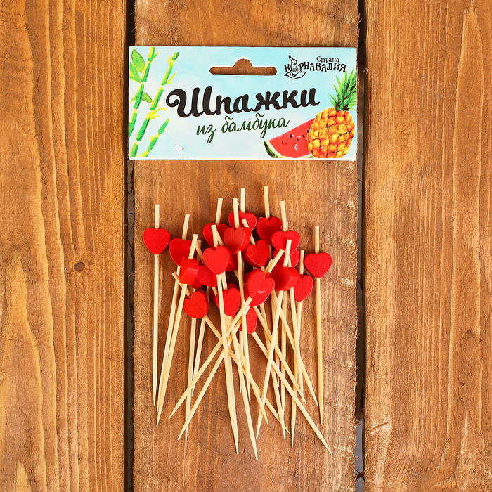 Шпажки бамбук "Красные сердца" (набор 24 шт)
