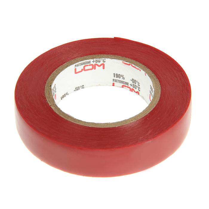 Изолента LOM, ПВХ, 15 мм х 14 м, 130 мкм, красная