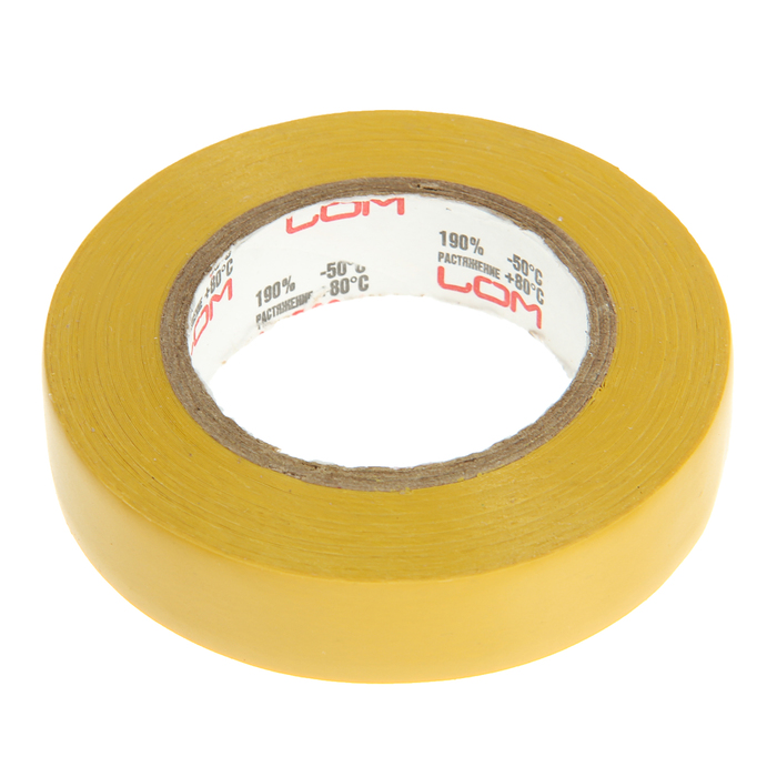 Изолента LOM, ПВХ, 15 мм х 14 м, 130 мкм, желтая